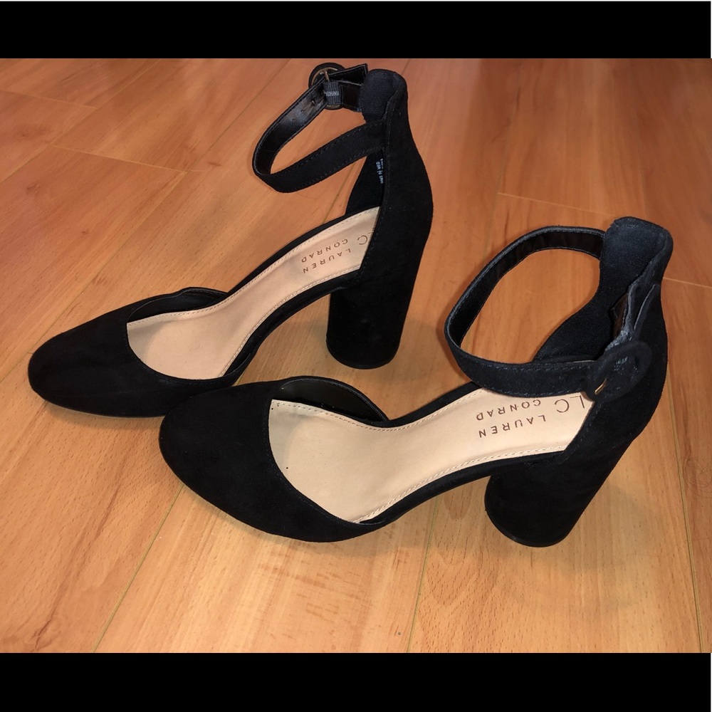 Black Suede Formal Chunky Heels